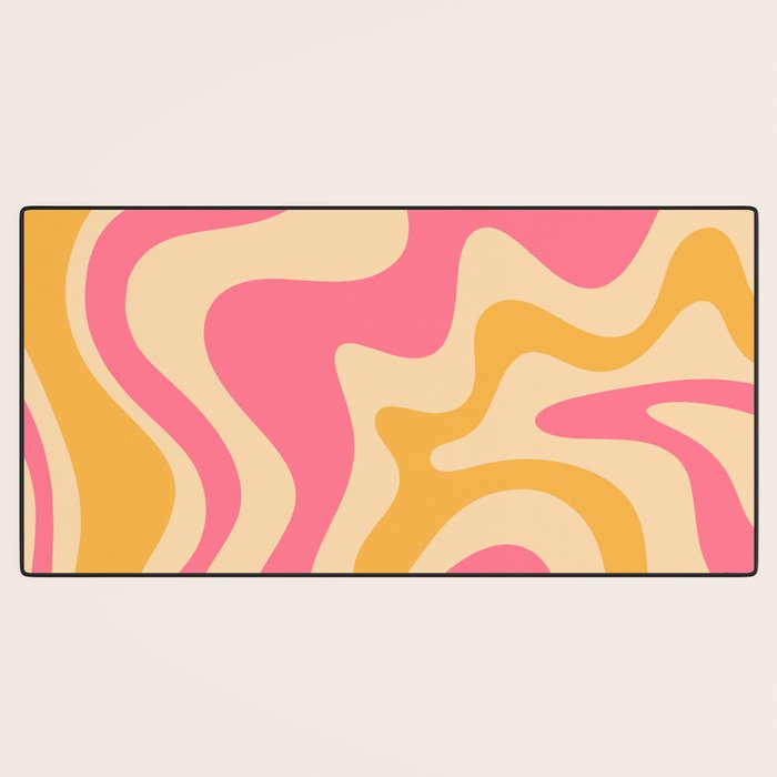 Retro Liquid Swirl Abstract Pattern Pink and Mustard Desk Mat Gallery Image 3