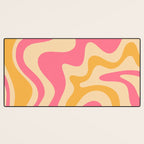 Retro Liquid Swirl Abstract Pattern Pink and Mustard Desk Mat Gallery Image 3