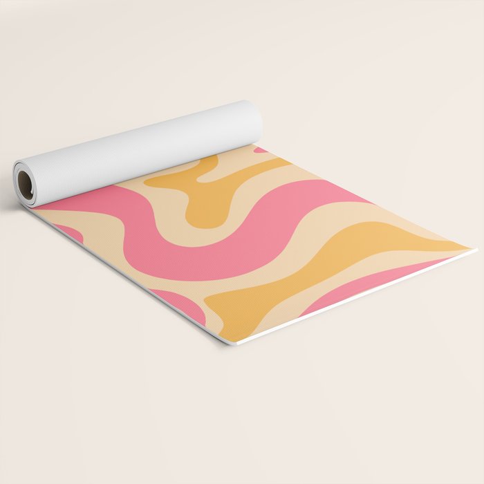 Retro Liquid Swirl Abstract Pattern Pink and Mustard Yoga Mat Gallery Image 2