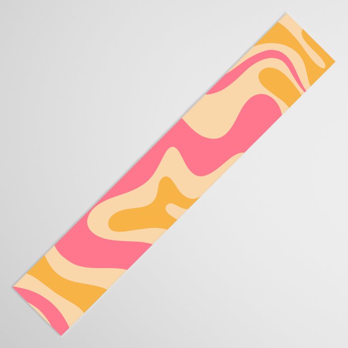 Retro Liquid Swirl Abstract Pattern Pink and Mustard Table Runner Gallery Image 3