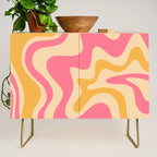 Retro Liquid Swirl Abstract Pattern Pink and Mustard Credenza Gallery Image 1