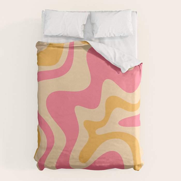 Retro Liquid Swirl Abstract Pattern Pink and Mustard Duvet Cover Gallery Image 6