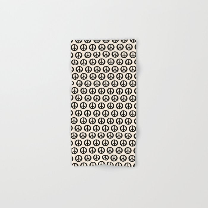 Inky Peace Dots Minimalist Pattern 3 in Black and Almond Cream Bath Towel Gallery Image 1
