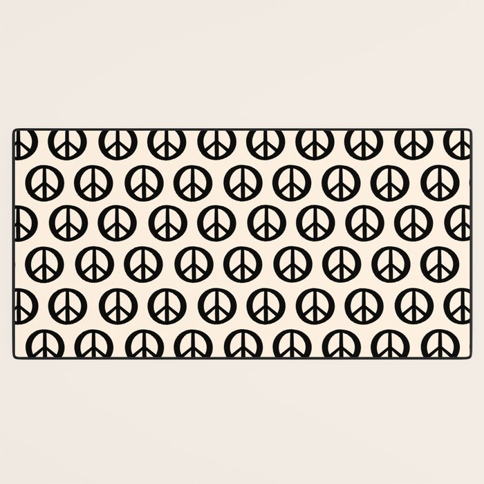 Inky Peace Dots Minimalist Pattern 3 in Black and Almond Cream Desk Mat Gallery Image 3