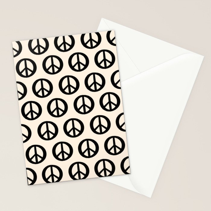 Inky Peace Dots Minimalist Pattern 3 in Black and Almond Cream Stationery Card Gallery Image 2