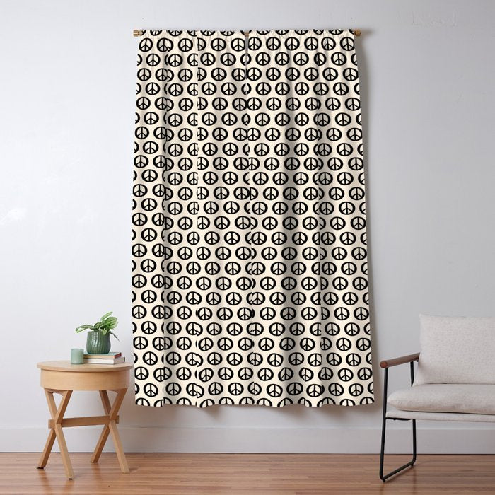 Inky Peace Dots Minimalist Pattern 3 in Black and Almond Cream Window Curtain Gallery Image 5