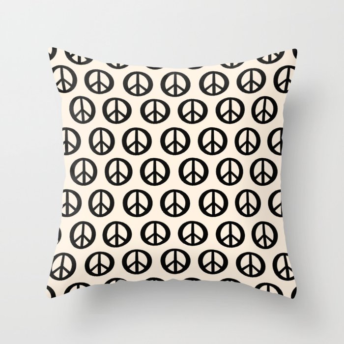 Inky Peace Dots Minimalist Pattern 3 in Black and Almond Cream Throw Pillow Gallery Image 6