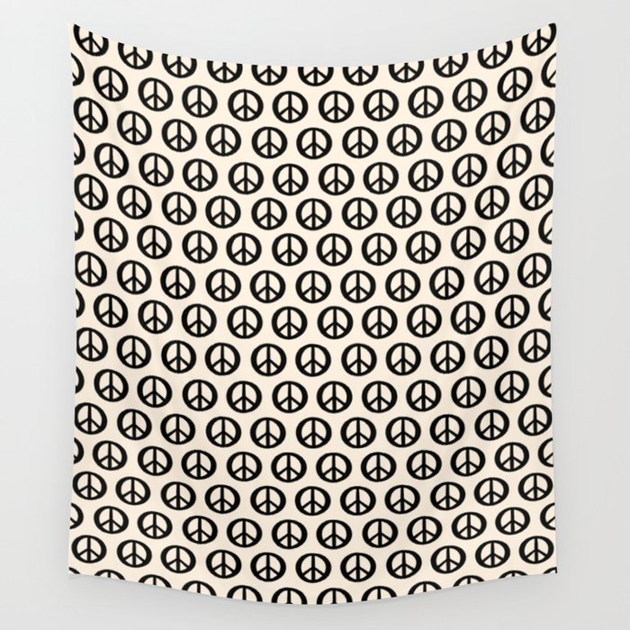 Inky Peace Dots Minimalist Pattern 3 in Black and Almond Cream Wall Tapestry Gallery Image 4