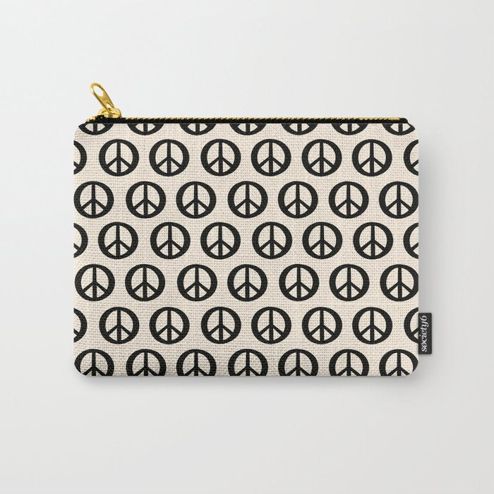 Inky Peace Dots Minimalist Pattern 3 in Black and Almond Cream Carry All Pouch Gallery Image 1