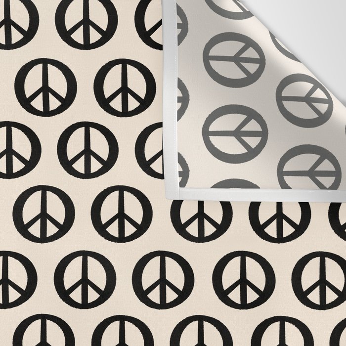 Inky Peace Dots Minimalist Pattern 3 in Black and Almond Cream Wall Tapestry Gallery Image 3