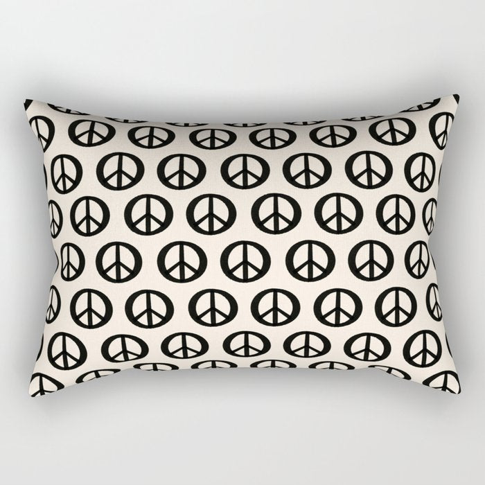 Inky Peace Dots Minimalist Pattern 3 in Black and Almond Cream Rectangular Pillow Gallery Image 2