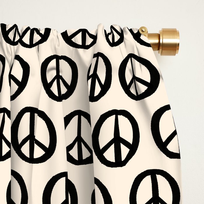 Inky Peace Dots Minimalist Pattern 3 in Black and Almond Cream Window Curtain Gallery Image 2