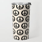 Inky Peace Dots Minimalist Pattern 3 in Black and Almond Cream Travel Mug Gallery Image 2