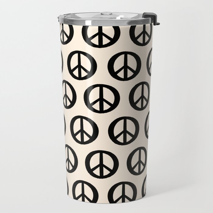 Inky Peace Dots Minimalist Pattern 3 in Black and Almond Cream Travel Mug Gallery Image 2