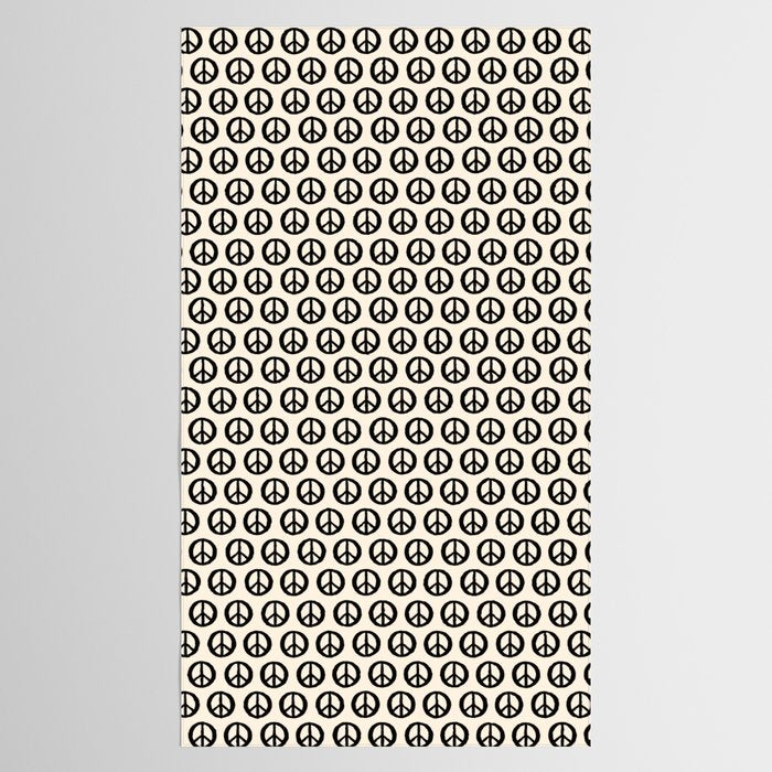 Inky Peace Dots Minimalist Pattern 3 in Black and Almond Cream Tablecloth Gallery Image 2