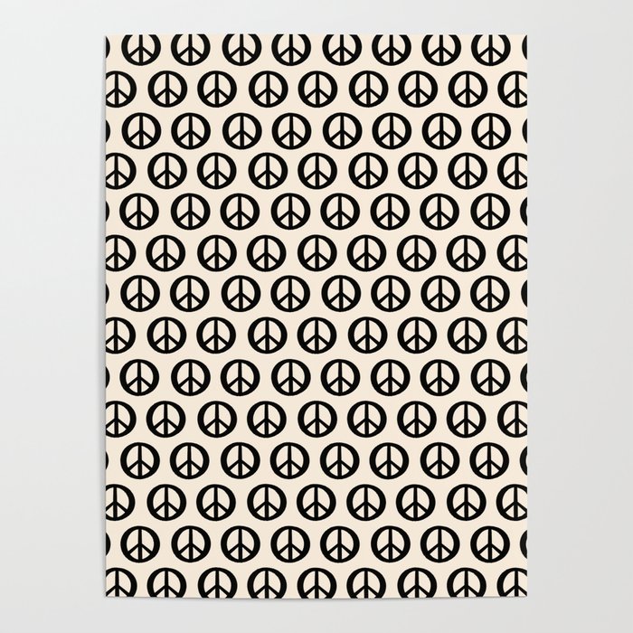 Inky Peace Dots Minimalist Pattern 3 in Black and Almond Cream Poster Gallery Image 4