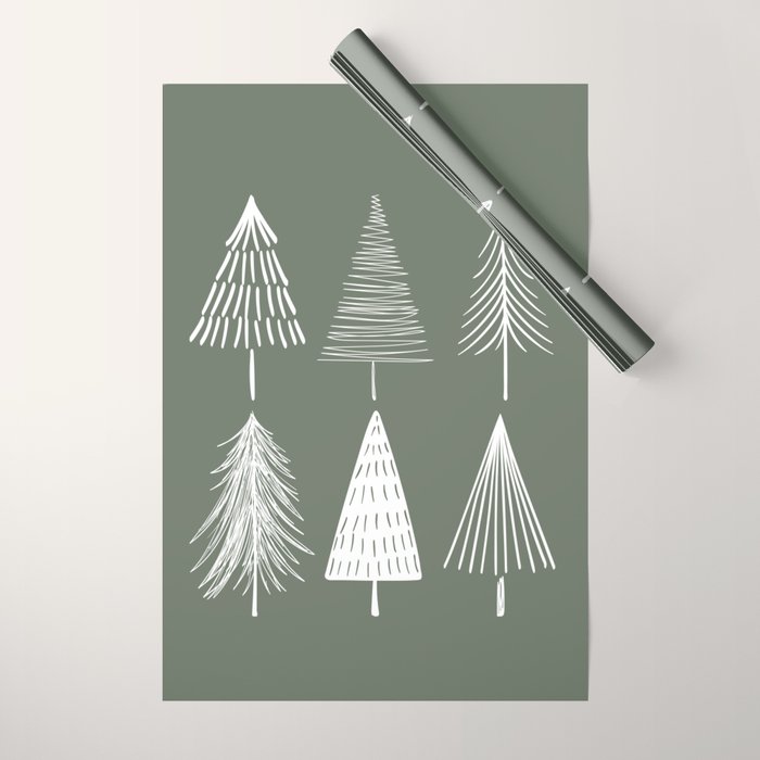 Xmas Trees Green Wrapping Paper Gallery Image 1