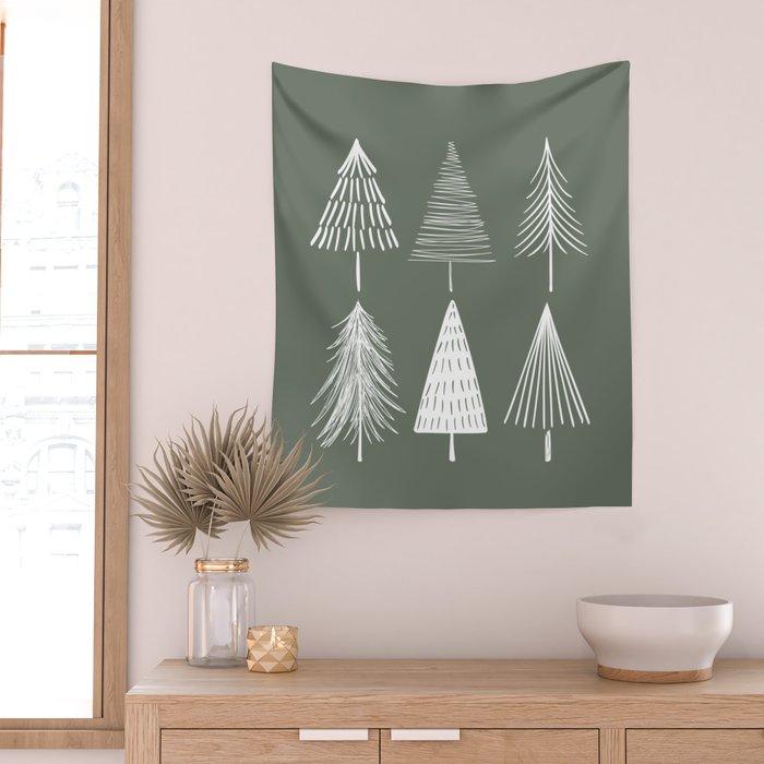 Xmas Trees Green Wall Tapestry Gallery Image 2