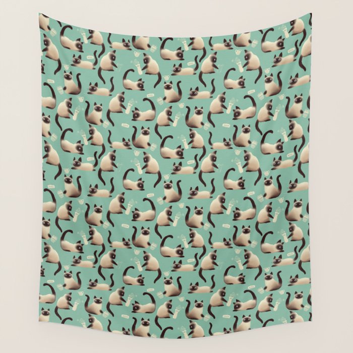 Bad Siamese Cats Knocking Stuff Over Wall Tapestry Gallery Image 4