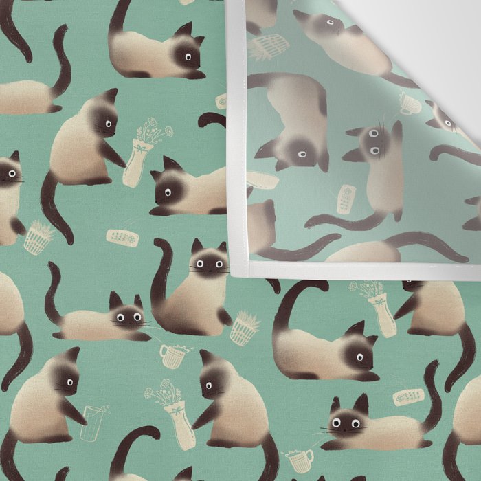 Bad Siamese Cats Knocking Stuff Over Wall Tapestry Gallery Image 3