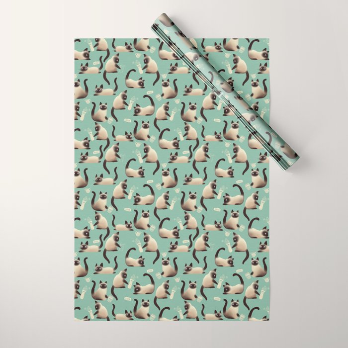 Bad Siamese Cats Knocking Stuff Over Wrapping Paper Gallery Image 1