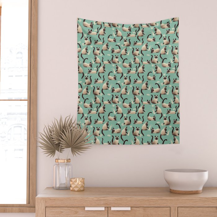 Bad Siamese Cats Knocking Stuff Over Wall Tapestry Gallery Image 2