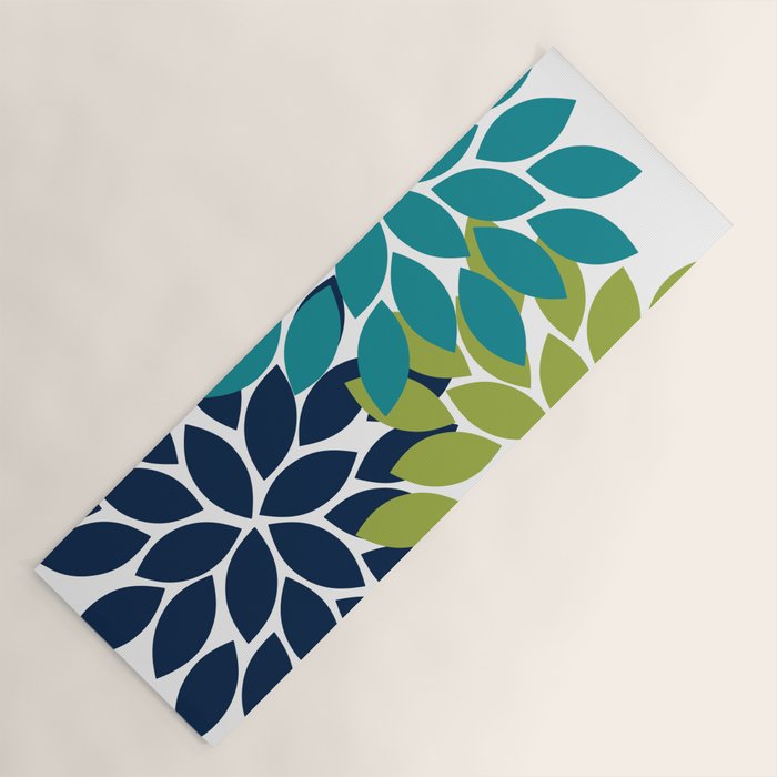 Bold Colorful Teal Green Navy Dahlia Flower Burst Petals Yoga Mat Gallery Image 1
