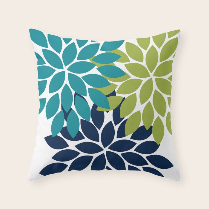 Bold Colorful Teal Green Navy Dahlia Flower Burst Petals Throw Pillow Gallery Image 6