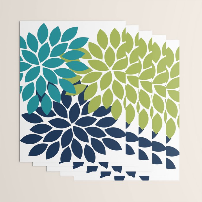 Bold Colorful Teal Green Navy Dahlia Flower Burst Petals Wrapping Paper Gallery Image 3