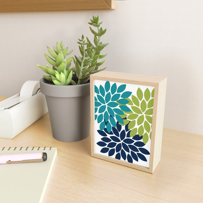 Bold Colorful Teal Green Navy Dahlia Flower Burst Petals Mini Art Print Gallery Image 2