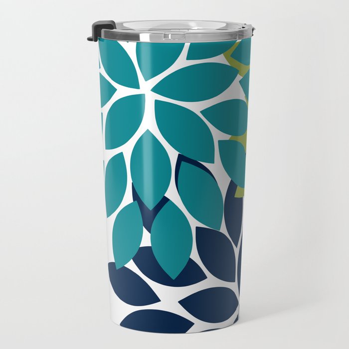 Bold Colorful Teal Green Navy Dahlia Flower Burst Petals Travel Mug Gallery Image 3