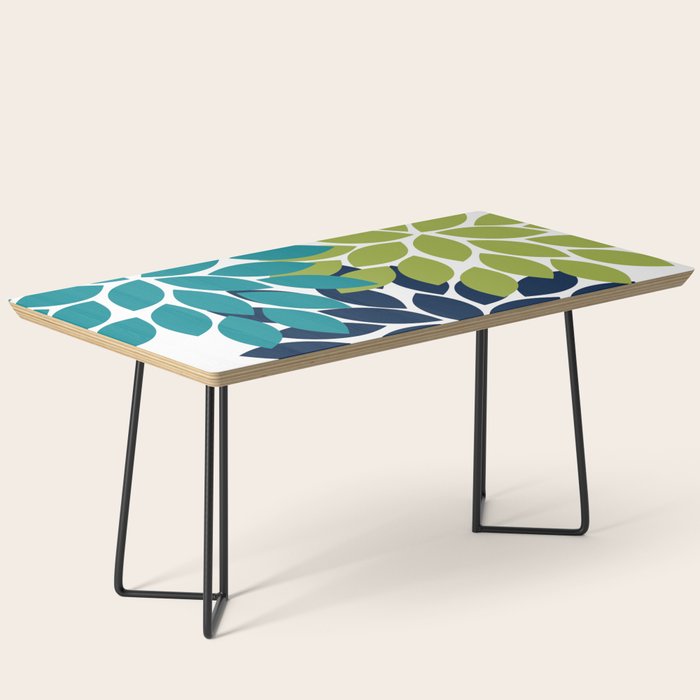 Bold Colorful Teal Green Navy Dahlia Flower Burst Petals Coffee Table Gallery Image 1