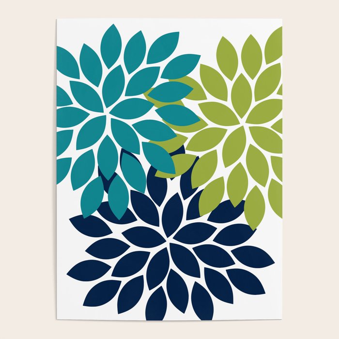 Bold Colorful Teal Green Navy Dahlia Flower Burst Petals Poster Gallery Image 4