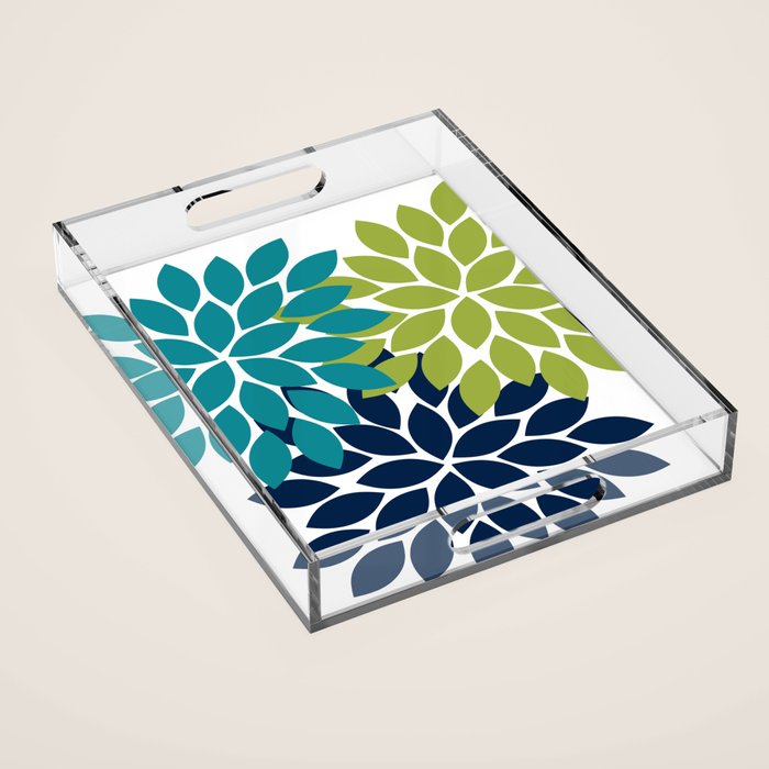 Bold Colorful Teal Green Navy Dahlia Flower Burst Petals Acrylic Tray Gallery Image 1