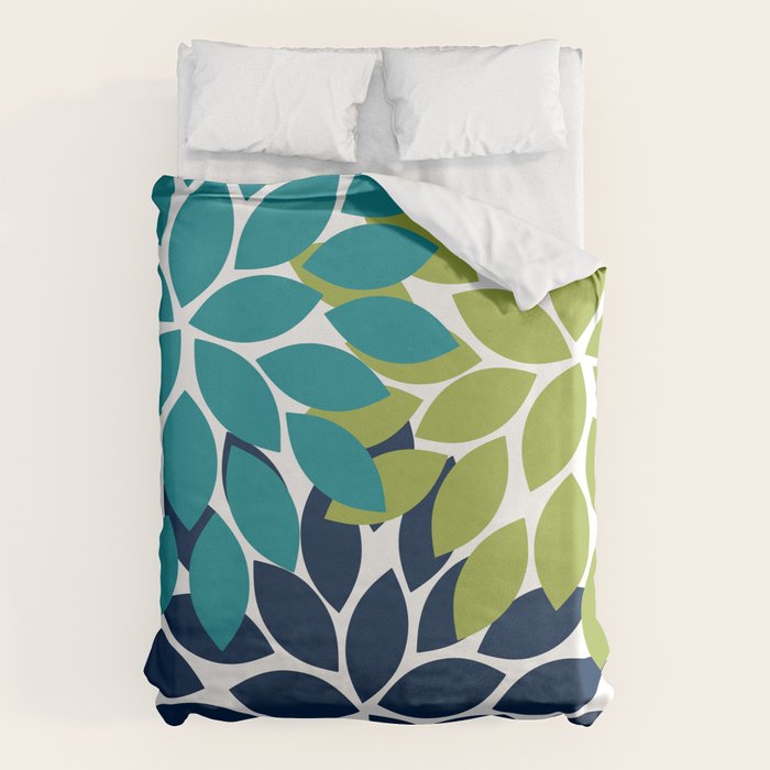Bold Colorful Teal Green Navy Dahlia Flower Burst Petals Duvet Cover Gallery Image 6