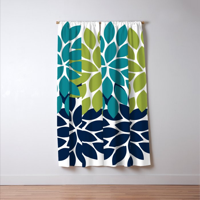 Bold Colorful Teal Green Navy Dahlia Flower Burst Petals Window Curtain Gallery Image 3