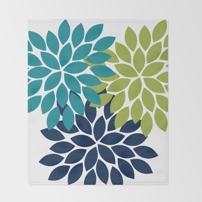 Bold Colorful Teal Green Navy Dahlia Flower Burst Petals Throw Blanket Gallery Image 2