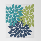 Bold Colorful Teal Green Navy Dahlia Flower Burst Petals Throw Blanket Gallery Image 2