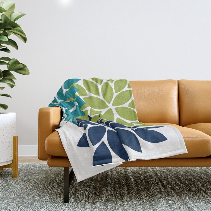 Bold Colorful Teal Green Navy Dahlia Flower Burst Petals Throw Blanket Gallery Image 1