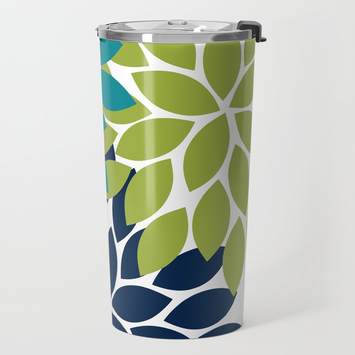 Bold Colorful Teal Green Navy Dahlia Flower Burst Petals Travel Mug Gallery Image 2