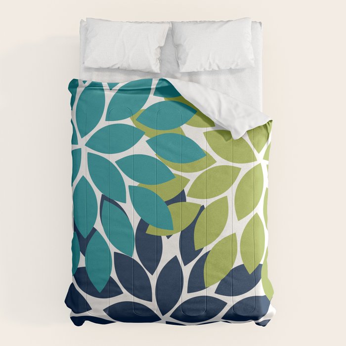 Bold Colorful Teal Green Navy Dahlia Flower Burst Petals Comforter Gallery Image 1