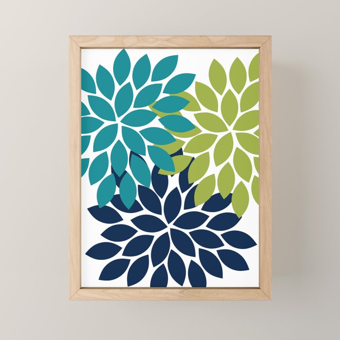 Bold Colorful Teal Green Navy Dahlia Flower Burst Petals Mini Art Print Gallery Image 1