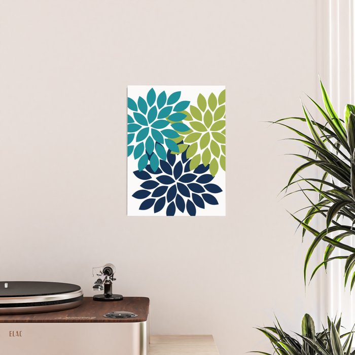 Bold Colorful Teal Green Navy Dahlia Flower Burst Petals Poster Gallery Image 2
