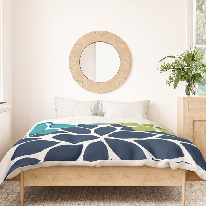 Bold Colorful Teal Green Navy Dahlia Flower Burst Petals Duvet Cover Gallery Image 3
