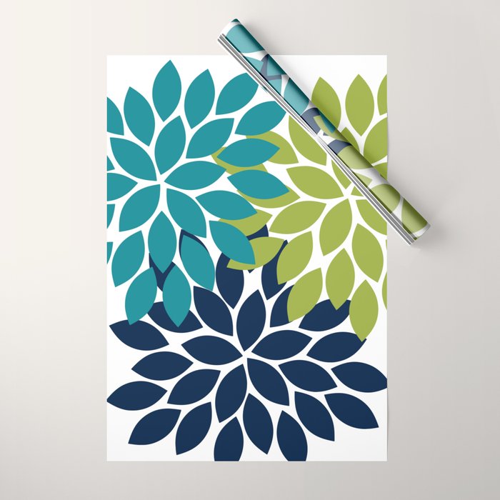 Bold Colorful Teal Green Navy Dahlia Flower Burst Petals Wrapping Paper Gallery Image 1