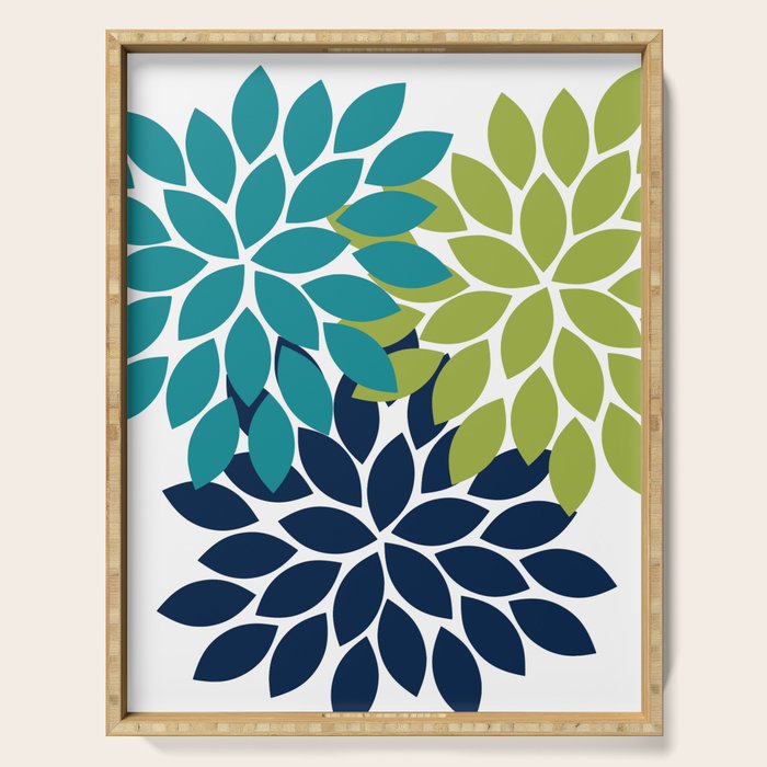 Bold Colorful Teal Green Navy Dahlia Flower Burst Petals Serving Tray Gallery Image 1