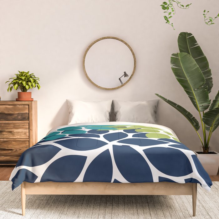 Bold Colorful Teal Green Navy Dahlia Flower Burst Petals Comforter Gallery Image 3