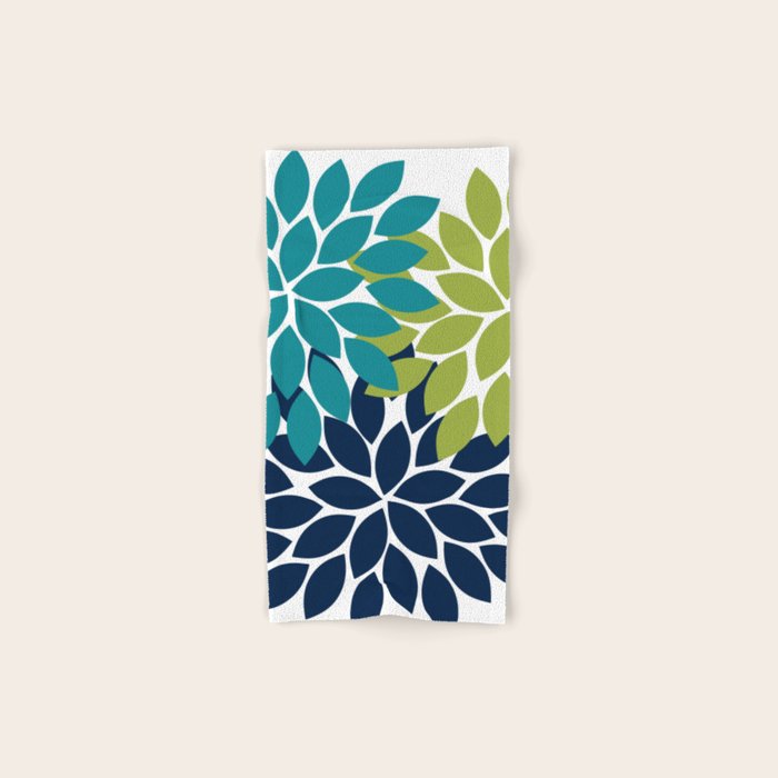 Bold Colorful Teal Green Navy Dahlia Flower Burst Petals Bath Towel Gallery Image 1