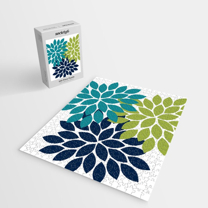 Bold Colorful Teal Green Navy Dahlia Flower Burst Petals Jigsaw Puzzle Gallery Image 2