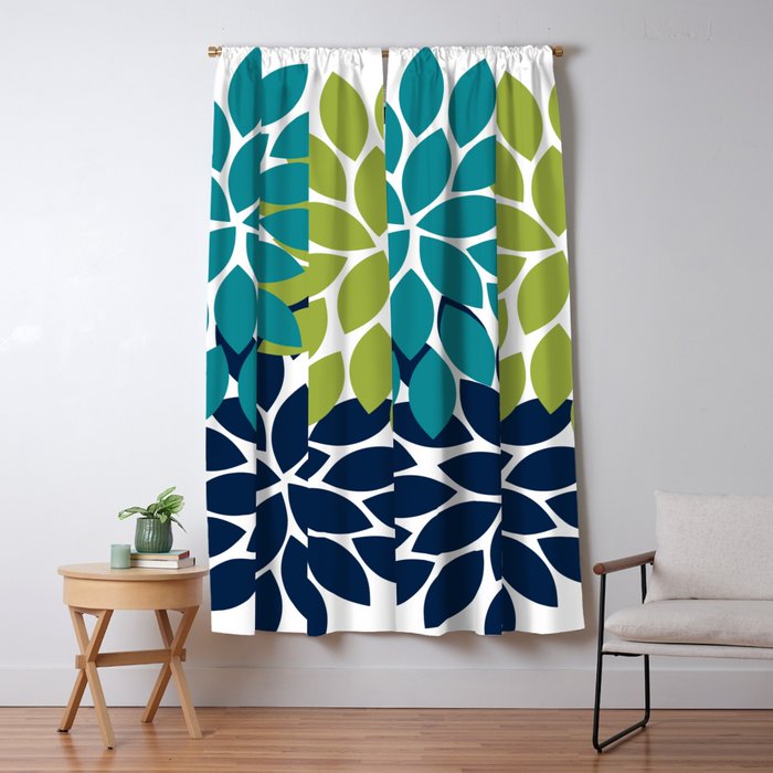 Bold Colorful Teal Green Navy Dahlia Flower Burst Petals Window Curtain Gallery Image 1